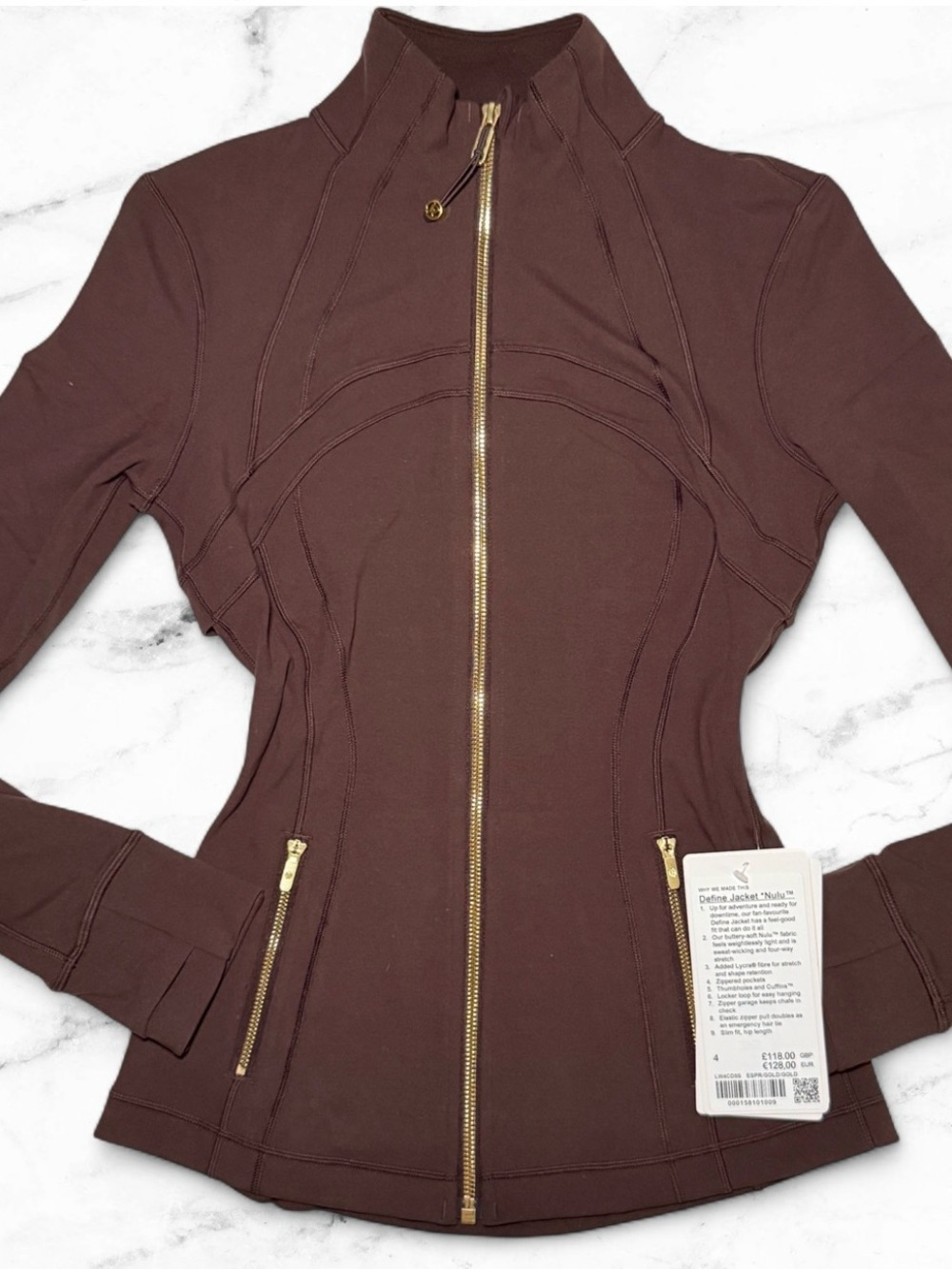 NWT lululemon Define Jacket (Espresso/Gold) Size 4 UK/EU Exclusive